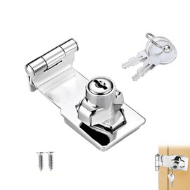1PCS Hasp Lock Set Silver Keyed Lock Hasp 2PCS Lock and Key Right Angle 90 Degrees Lock Door Twist Knob Bedroom Lock for Door as Bolt Wooden Doors Drawers Sheds Garage Doors and More