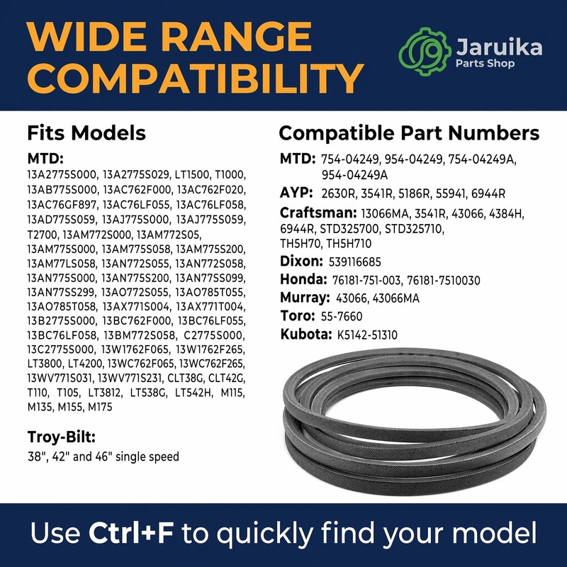 Jaruika 954-04249 Mower Belt 1/2 x 71 Inch for 42-Inch