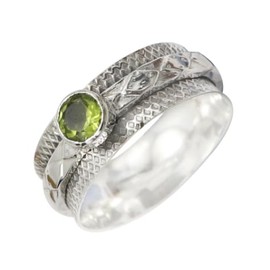 JEWELSTREZORO Peridot Edelstein 925 Sterling Silber Spinnerring Männer & Frauen Meditationsring Alle Größen Handarbeit Schmuck TSR150B_75 (23.9)