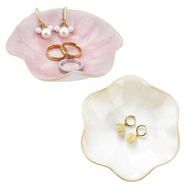 CHENKEE Ceramic Trinket Dish, 2 Piece Ceramic Jewellery Tray,Decorative Jewellery Dish Trinket Tray, for Entryway Table Nightstand Decor,Christmas, Thanksgiving,Gifts for Women(Pink,White)