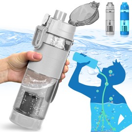 Botella de Agua Alcalina,Botella de Agua Filtro de 22 Onzas,Filtro de Agua Alcalina,La Botella que Filtra y Mejora Tu Agu, Botella Alcalina de Filtro de Agua para Deportes,Camping,Portátil(gris)