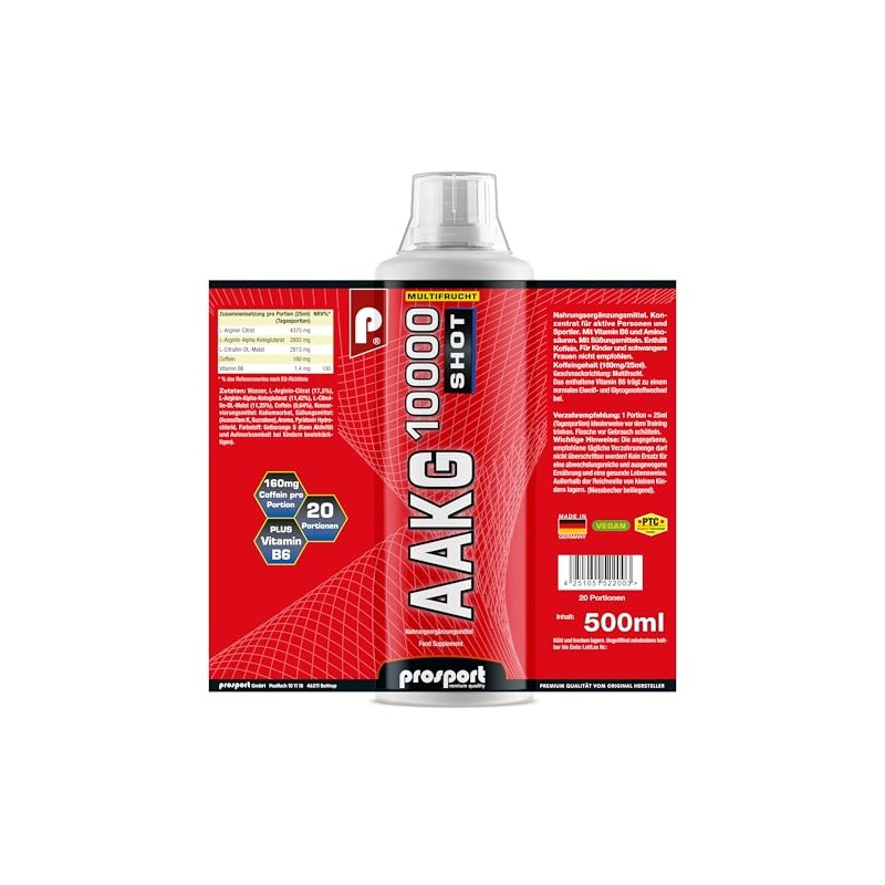 Prosport AAKG 10,000 Shot 500 ml Bottle with Vitamin B6,