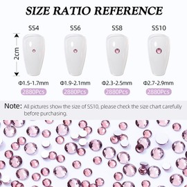 Meibite Light Amethyst Flatback Rhinestones, Glass Rhinestones for Nail Art and Craft, Glue Fix, Loose Crystal Gemstones(Lt.Amethyst, SS6, 2880pcs, 1.9-2.0mm)