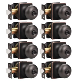 GOBEKOR 8 Pack Oil Rubbed Bronze Door Knob Privacy Door Knobs Interior Bedroom Door Knobs with Lock Square Bronze Bathroom Door Knobs for Interior Doors