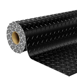 7.5x20 FT Garage Floor Mat, 2.8mm Thickened Flooring Roll Diamond Plate PVC Rubber Trailer Mat, Non-Slip Floor Protector Mat for Garage, Warehouse, Gyms, Trailer, Pickup Truck (Black)
