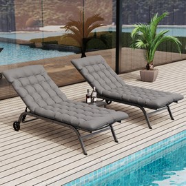 VONZOY Chaise Lounge Outdoor Set of 3, Aluminum Lounge Chairs for Outside w Removable Cushion Textilene Padded Patio Lounge Chair w 5 Adjustable Position Pool Lounge Chairs for Beach, Deck