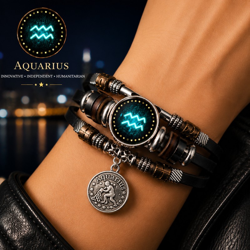 Starry Sky Zodiac Luminous Leather Bracelet for Men & Women