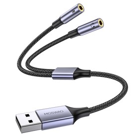 MOSWAG USB Audio Adapter External Sound Card Stereo Cable with Dual TRS 3-Pole 3.5mm Headphone and Microphone Jacks USB to Dual 3.5mm Audio Jack Adapter Cable for Windows Mac PC Laptops