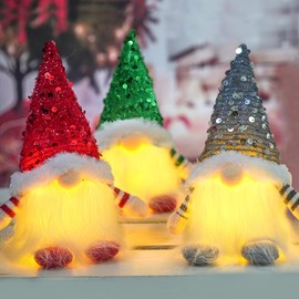 O-Kinee Christmas Gnome with Light, Pack of 3 Gnome Figures, Christmas, Christmas Decoration Gnomes, Christmas Gnomes with LED, for Christmas Decoration Indoor, Advent Arrangement Decoration,