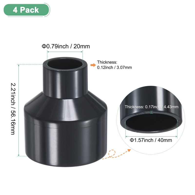 M METERXITY 4-Pack UPVC Reducer Pipe Fitting, DN32x15 Reducing Coupling