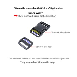 Ahijklmn Plastic Buckles - Side Release Buckle Clips + Tri Glide Slides Heavy Duty Strap Replacement Buckle Clips Snap Sliders for Backpack (38mm - 3sets)