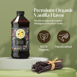 Organic Natural Vanilla For Baking, Sweet Drinks And More, Small Batch, Hand Crafted From Premium Madagascar Bourbon Vanilla Pods, Additive Free, 16 Oz Bottle
