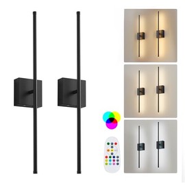 KARTOOSH Battery Operated Wall Sconces, Dimmable, Warm White/Natural White/Daylight/RGB, LED Black Wireless Wall Light. 32.2 Inch