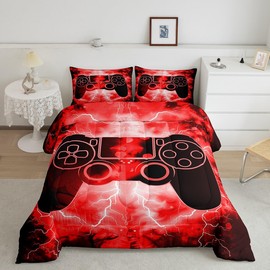 Feelyou Kids Boys Red Gamer Comforter Set,Gaming Bedding Set Full Size,Video Games Console Comforter,Game Gamepad Controller Bed Set for Boys Girls Bedroom Room Decor