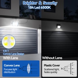 Aialun 184 LED Solar Outdoor Flood Lights, Motion Sensor Solar Powered FloodLights with 16.4ft Cable, IP65 Waterproof 3 Modes Dusk to Dawn Outside Security Lights for Porch, Yard, Garage, 2 Pack
