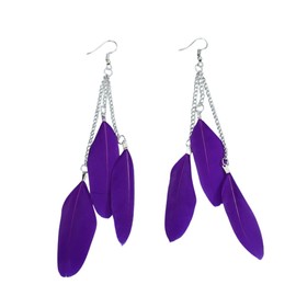 Jumwrit Long Feather Tassel Earrings Silver Chain Dangle Drop Earrings Lightweight Ethnic Vintage Faux Feather Hook Earrings Bohemian Multicolor Handmade Feather Earrings for Women Girls, Metal