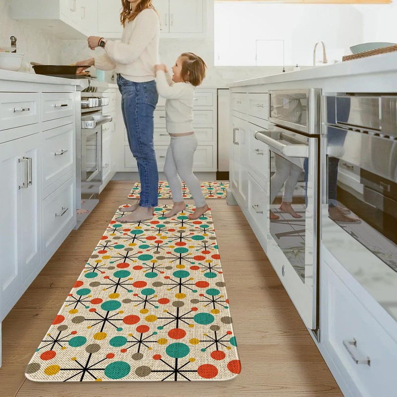 HSOWKDN Mid Century Atomic Kitchen Rugs Sets of 2 Non