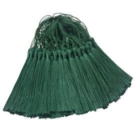 100 Pcs Silky Handmade Craft Tassels Trim Mini Pendant for DIY Cute Resin Bookmark, Jewellery Making, Key, Girl Earring, Keyring, Graduation Hat, Ribbon Sewing, Curtain, Home Decor (Dark Green)