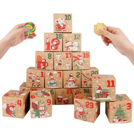 ONESING 24 Pcs DIY Christmas Advent Calendar Boxes for 2024, 24 Days Countdown Calendar Gift for Adults and Kids Christmas Cardboard Number Boxes Make & Fill Your Own Advent Calendar Boxes Lovely Xmas Party Present, Kraft Papper