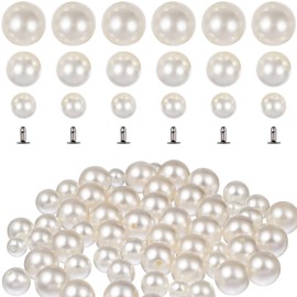 Faux Pearls Rivets Studs 150pcs Pearl Rivet Studs, White Pearls Beads for DIY Crafts Hats Shoes Clothes Bags Skirt Bridal Veil - 6mm/8mm/10mm Faux Pearls Rivets