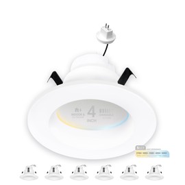 NUWATT 6 Pack 4 Inch MR16 Retrofit LED Recessed Lighting, 5CCT Selectable 2700K/3000K/3500K/4000K/5000K, 10W 600LM, Dimmable Low Voltage LED Downlight, GU5.3 12V Recessed Light 75W Halogen Replacement