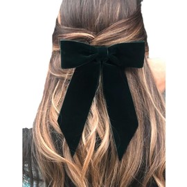 LERTREE 3Pcs Velvet Big Bow Hair Clips French Style Soild Color Knotted Bowknot Spring Snap Barrettes Hairclips (Black+WineRed+DarkGreen)