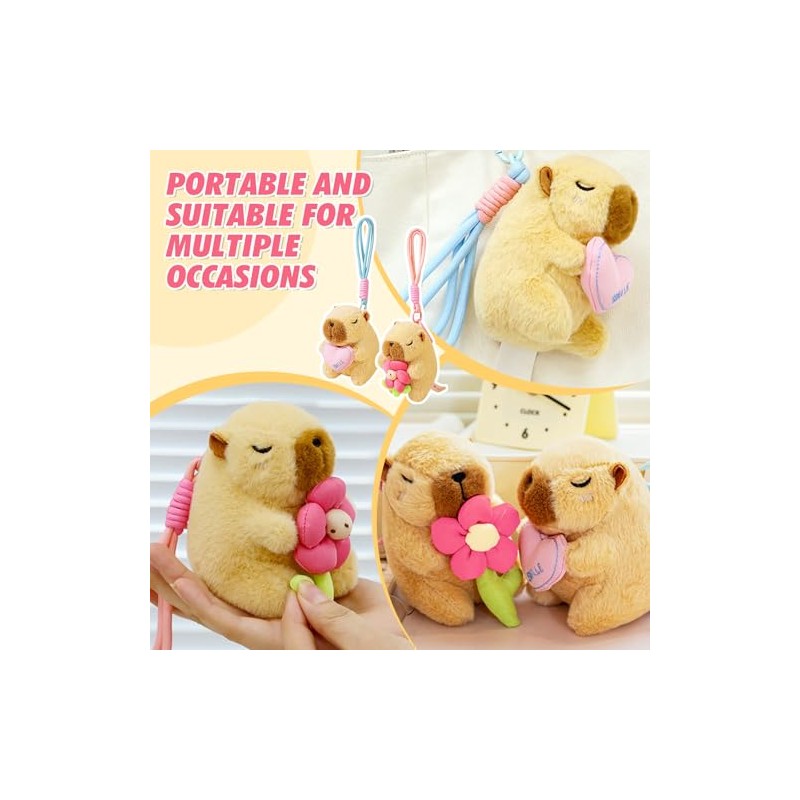 Cute Capybara Plush Keychain Set - Adorable Stuffed Animal Decor