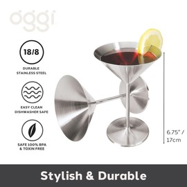 Oggi Stainless Steel Martini Glasses - 8oz, Set of 2 - Unbreakable Martini Glasses, Ideal Outdoor Martini Glasses for Boating, RV, Parties, Stylish Cocktail Glasses & Martini Glass Gift Set