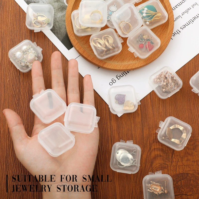 Chunful 100 Pack Mini Clear Plastic Jewelry Box Earring Organizers