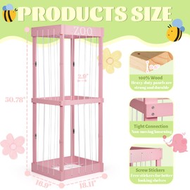 Trycooling Stuffed Animal Zoo Stuffed Animal Storage Wood Plushie Storage Stuffed Animals Zoo Storage Cage with Zoo Pattern Elastic Band for Nursery Play Room Bedroom (Pink)