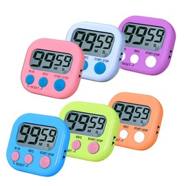 Digital Kitchen Timer, BESTWYA Electronic Timer with Clear LCD Screen Count Up and Down Function 3 Big Buttons On/Off Switch Button (6, 6 Colors (Dual Mode))