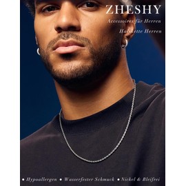ZHESHY Necklace Men's Silver Chain Gold Chain Stainless Steel / 18 K Gold-Plated Curb Chain Cuban Venetian Chain Silver Chain for Men Boys Women Waterproof Jewellery Gift Accessories for Men