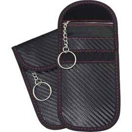 【best コスパ】 リレーアタック ポーチ 電波遮断ポーチ スマートキー用 スキミング防止 炭素繊維素材 (ブラック 2枚入) (黒縦)