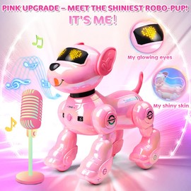 VATOS New Kids Smart Remote Control Robot Dog,17 Fun Interactive Functions Intelligent Programmable Kids Robotic Puppy with 2 Batteries, Singing Dancing Walking Robot Dog Toy for Girls 3-8 Year Pink