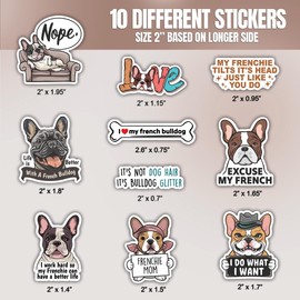 (10pcs) French Bulldog Stickers French Bulldog Decals Cute Frenchie Mom Gift Dog Lover Funny Gifts Multiple Different Design, Waterproof, UV- Resistant, Suitable for Tumbler, Laptop, Car, Truck