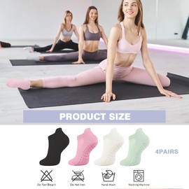 Hebterrka 4 Pairs of Women's Yoga Socks Non-Slip with Nubs, Non-Slip Warm Barre, for Pilates, Ballet, Dance, Rehabilitation, Fitness and Hospital, multicoloured