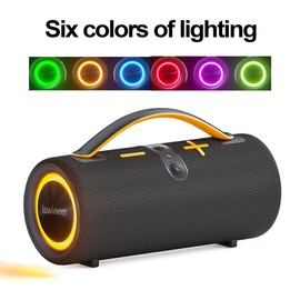 Lewinner Portable Wireless speaker 60W Outdoor Wireless Speakers with RGB Lights20 Hours Playtime for Home/Outdoor/Party/Beach Audio Stereo - Color: orange+black