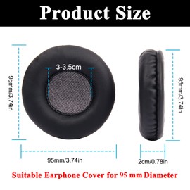 Yizhet 1 pair Round Ear Pads 95mm / 3.7 inch Replacement Earpads 95mm Premium Protein Leather Foam Universal 9.5cm Ear Cushions Compatible with 95mm Headphones
