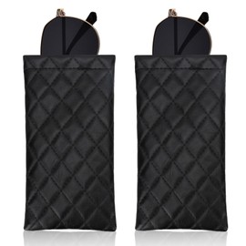 2 Pack Black Eye Glasses Case Soft Squeeze Top Leather Sunglasses Case for Women Men Kids Travel Bulk Reading Eyeglasses Cases Pouch Holder Sleeve Bags Purse Cover Protective Storage Slim Organizer