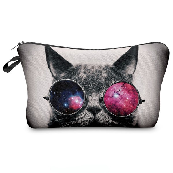 009 Pencil Case Cosmetic Bag Make Up Bag Full Print All Over Bag Fresh, galaxy sunglasses cat