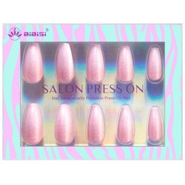 Press On Nails Medium Coffin Light Pink Glitter Stick On Nails With Glue Salon Effect Natural Fit Reusable Acrylic Stick On Nail Kit 14size 28pc