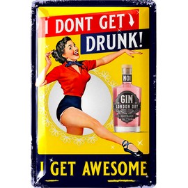 LANOLU Retro Tin Sign Gin Tonic, Funny Metal Sign Alcohol Saying as a Gift for Women, Bar, Pubs, Party Room, Wall Decoration Kitchen Made of Metal - I GET AWESOME 20 x 30 cm