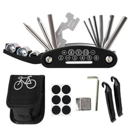16-in-1 Screwdriver Repair Tool, Bicycle Multitool, Includes Tool Kit, Tyre Patches, Tyre Damper, Wrench, Tyre Lever, for Mounting and Repairing Bikes
