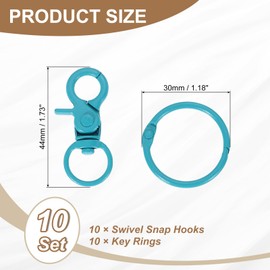 uxcell 15Pcs Lobster Claw Clasps Keychains, Trigger Snap Hook with Binder Rings Metal Swivel Clasps Lanyard Snap Hook for DIY Bag Lanyard Craft, Blue