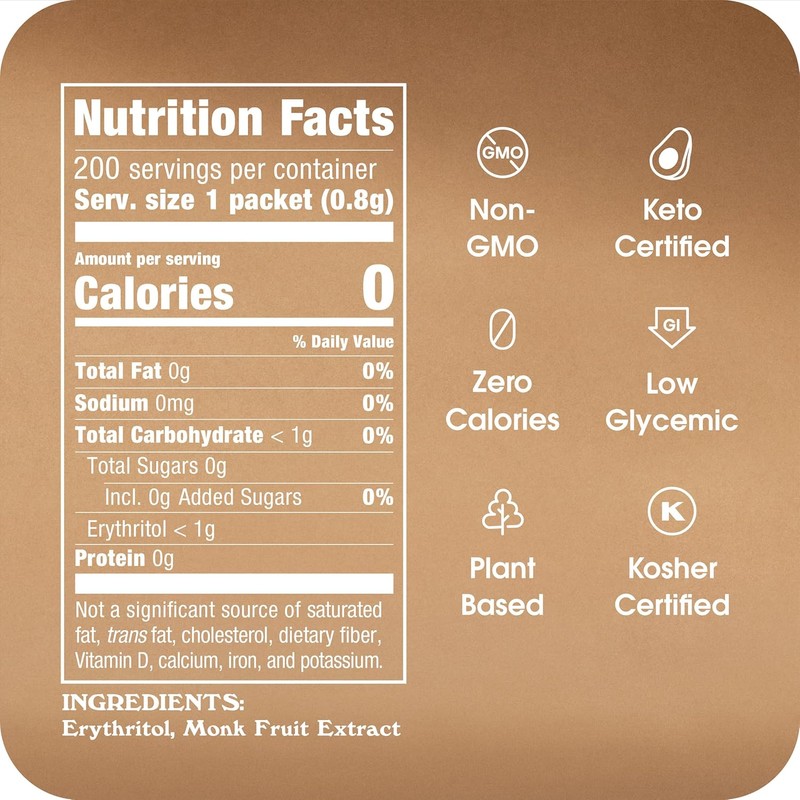 Monk Fruit In The Raw Sweetener Packets, 200 Ct, Keto