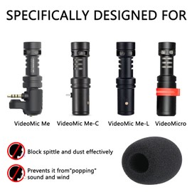 Geekria for Creators Foam Windscreen Compatible with RODE VideoMicro, VideoMic Me, VideoMic Me-C, VideoMic Me-L Microphone Antipop Foam Cover, Mic Wind Cover, Sponge Foam Filter (Black / 2 Pack)