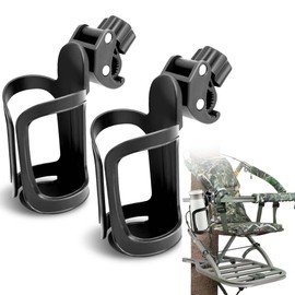 2 Pcs Cup Holders for Treestand Hunting Black Clip on Cup Holder Universal 360 Degrees Rotation Bottle Holder for Hunting Easy Clamps on Tree Stand or Climbing Sticks