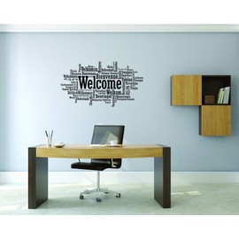 Decal Wall Sticker : Welcome Welcome in All Languages Bilingual Greetings Salutations Size: 18 Inches X 25 Inches - 22 Colors Available