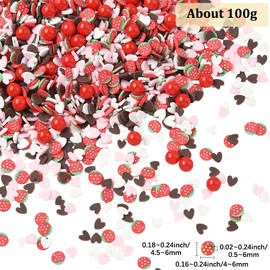 SUNNYCLUE 100G Strawberry Nail Charm Nail Art Slices Mini PVC Cabochons Faux Sprinkles Bulk Fruit Red Strawberry Charms for Nail Art Decoration Jewelry Making DIY Crafts Women Adults Supplies