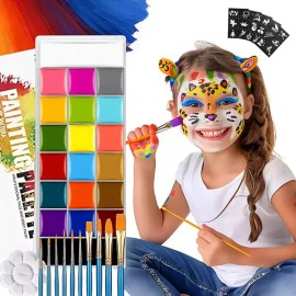 Kit de Maquillaje Hipoalergénico FIVGACE con 20 Colores para Rostro y Ojos, Estuche y 10 Brochas para Pintura Corporal y Teatral                      